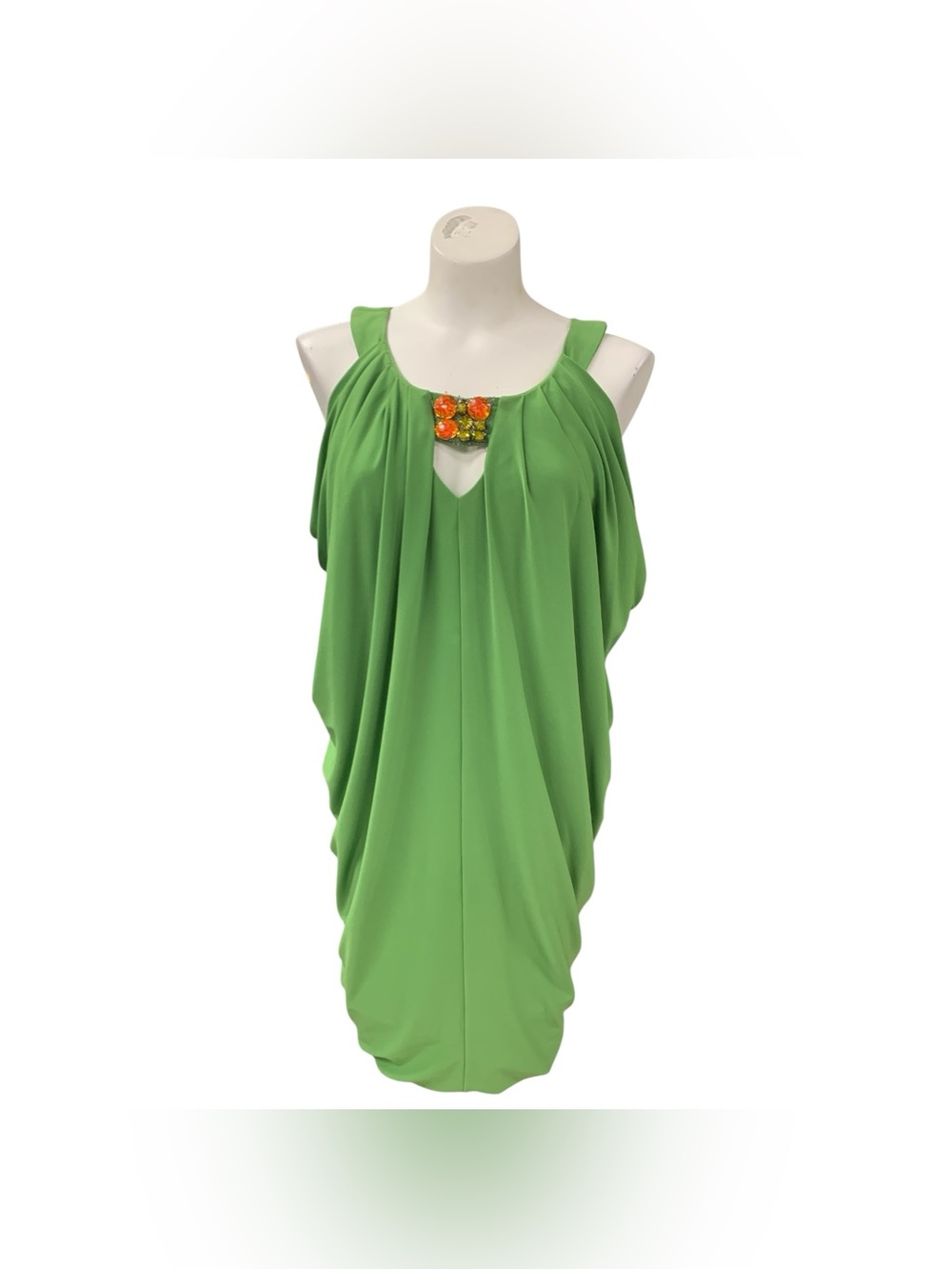 Joseph Ribkoff NWT Lime Green Draped Sleeveless Dress with Gem Cluster Size S